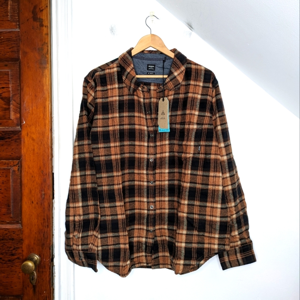 PRANA Women's Golden Canyon Cotton Flannel Button Down Shirt Shacket NEW Size L